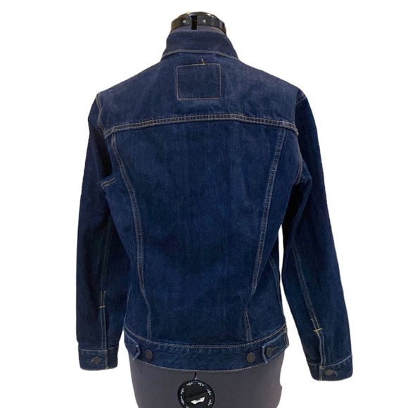 Levi’s Denim Trucker Jacket Dark Wash Long Sleeves Button Down Mock Neck - Picture 9 of 13